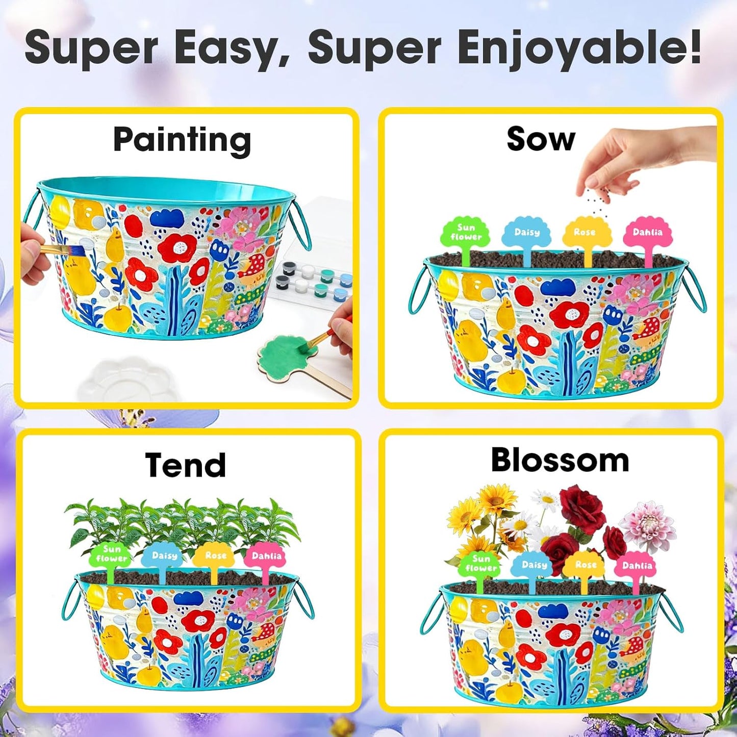 2 Set Paint & Plant Flower Gardening Kit for Kids, Fun Gardening Set Unique Birthday, Arts and Crafts Gifts for Girls Boys Adults