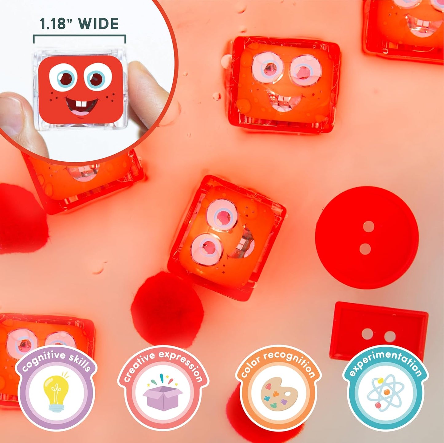 Glo Pals Water Activated Light-Up Sensory Bath Toy Play Jar, 4 Reusable Cubes and Fun Fillers for Bathtime and Sensory Play, Perfect for Kids and Toddlers, Easy As ABC