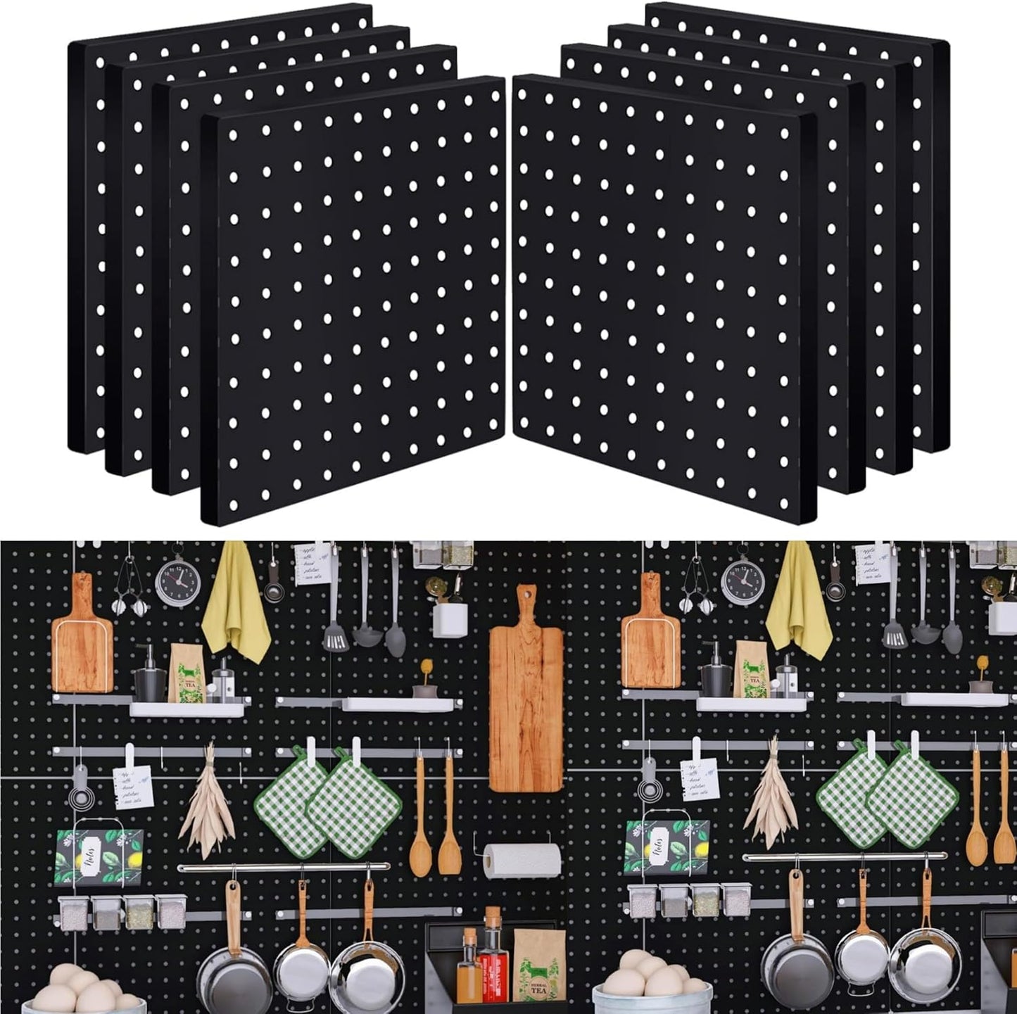 4Pcs Peg Board, Black Pegboard Wall Organizer Panels Wall Mount, ABS Pegboard for Craft Room Garage Kitchen Workshop, ABS Peg Boards Easy Installation