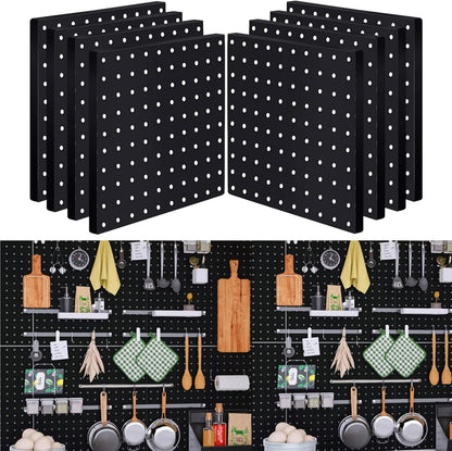 4Pcs Peg Board, Black Pegboard Wall Organizer Panels Wall Mount, ABS Pegboard for Craft Room Garage Kitchen Workshop, ABS Peg Boards Easy Installation
