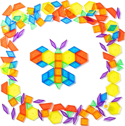 128 Pcs Translucent Pattern Blocks – Geometric Shapes for Light Table, Ideal Light Table Manipulatives and Accessories, Perfect for Exploring Colors and Shapes
