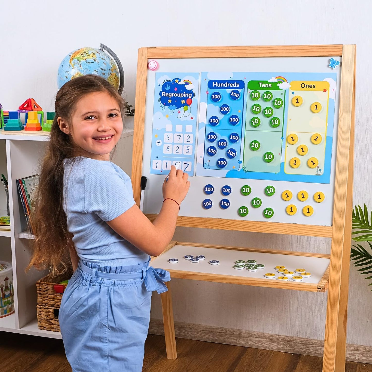 Simply Magic 70 PCS Magnetic Regrouping Activities Kit & 29 PCS Display Magnetic Place Value Set for Math