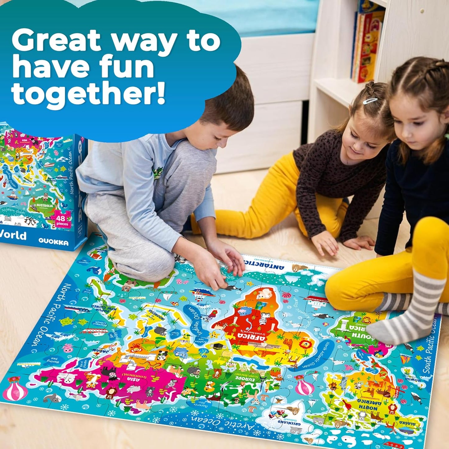 QUOKKA Giant Floor Puzzle for Kids Ages 4-6 – 2x3 Feet Extra-Thick 48 Pieces Toddler Puzzle Ages 3-5 – USA Map Educational Activity for Boys Girls – Premium Box with Sturdy Handle & Magnetic Closure