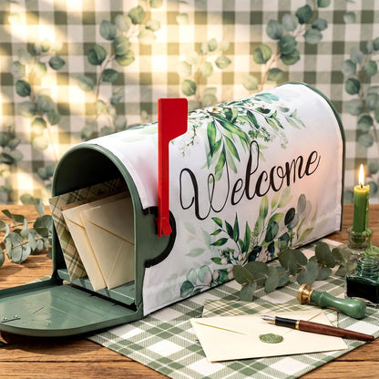 Tiamon Monogrammed L Mailbox Covers Magnetic Eucalyptus Welcome Letter Box Wrap Standard Size 21x18 Inch Spring Summer Leaves Mailbox Decor Eucalyptus Letter Numbers Decoration for Outdoor Garden Yard