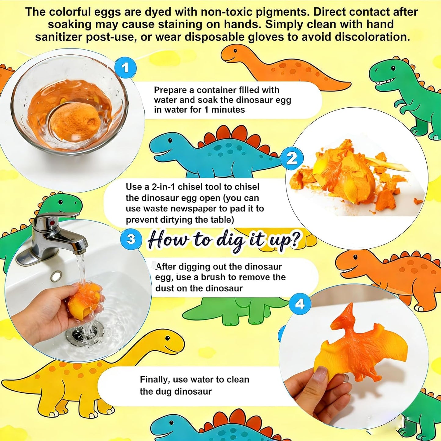 12 Pack Easter Dino Egg Dig Kit for Kids - Dinosaur Egg Excavation Toy with 12 Unique Dinosaurs Eggs Tools & Learning Cards STEM Archaeology Science Dig Set for Boys Girls Easter Party Favors 3-12