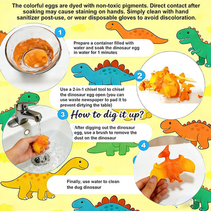 12 Pack Easter Dino Egg Dig Kit for Kids - Dinosaur Egg Excavation Toy with 12 Unique Dinosaurs Eggs Tools & Learning Cards STEM Archaeology Science Dig Set for Boys Girls Easter Party Favors 3-12