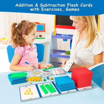 Base Ten Blocks Plastic 147 pcs Place Value Blocks with 3 dice CountingBlocks for Math Manipulatives Kindergarten Early Counting MathToy for 1st Grade Homeschool