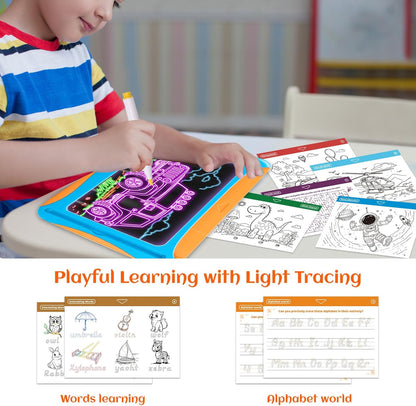 YUBALEER Magic LED Drawing Board for Kids, Toys for Boys Ages 5-7, Light Up Tracing Pad with 9 Double-Sided Cards, 6 Washable Pens, Glow Up Toys for Kids 4-6 Year Old Christmas Birthday Gifts
