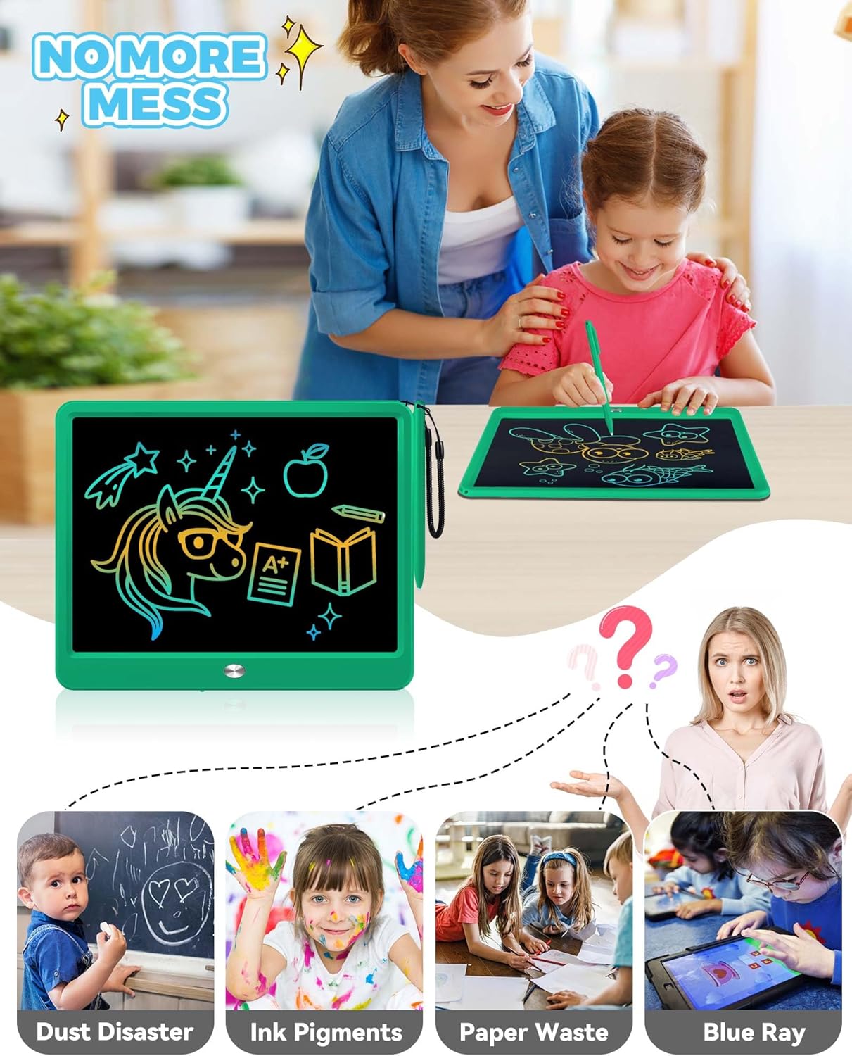 KOKODI 15 Inch LCD Writing Tablet with Anti-Lost Stylus, Erasable Doodle Board Colorful Toddler Drawing Pad, Car Travel School Games Toys for 3 4 5 6 7 8 Kids, Birthday Gift for Girls Boys Blue