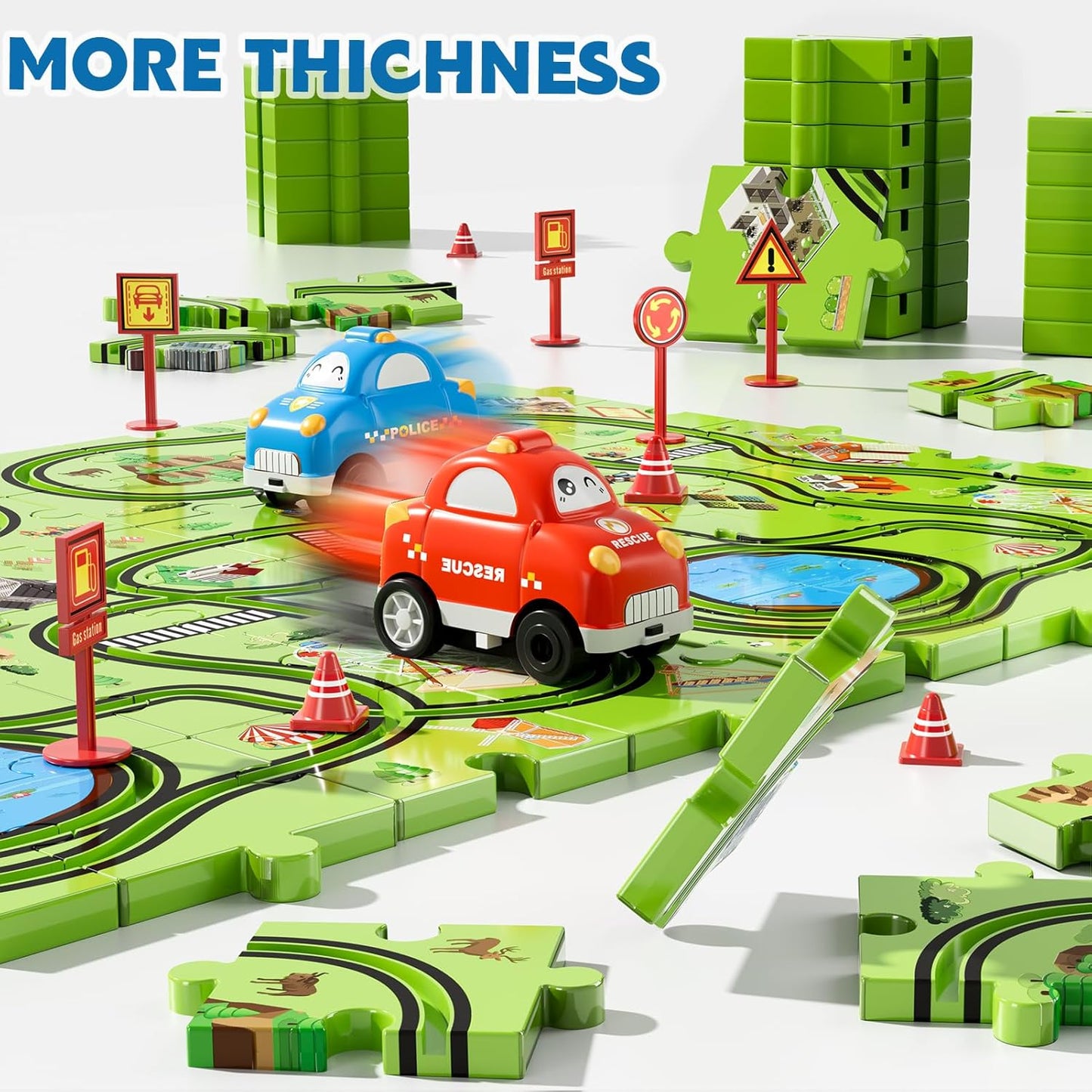 Beby Buty 64PCS Puzzle Track Car Set Toys for Kids Boys, Toddler Toys Gifts for 3 4 5 Year Old, Floor Puzzle Tracks Car for Boys Ages 3-5 4-6, for 3 4 5 6 Year Old