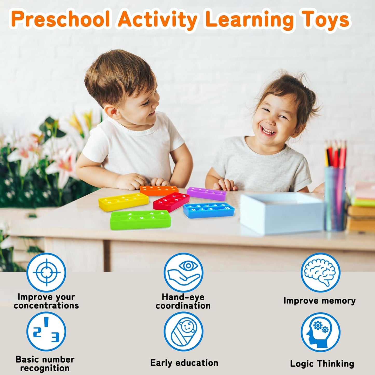 1-20 Ten Frame Pop Board, 6PACK Fidgets for Classroom, Quiet Sensory Toys Bubble Poppers, Pop for Counting Math, Focus Tools for Kids, Montessori Educational Toy Gift for Kindergarten