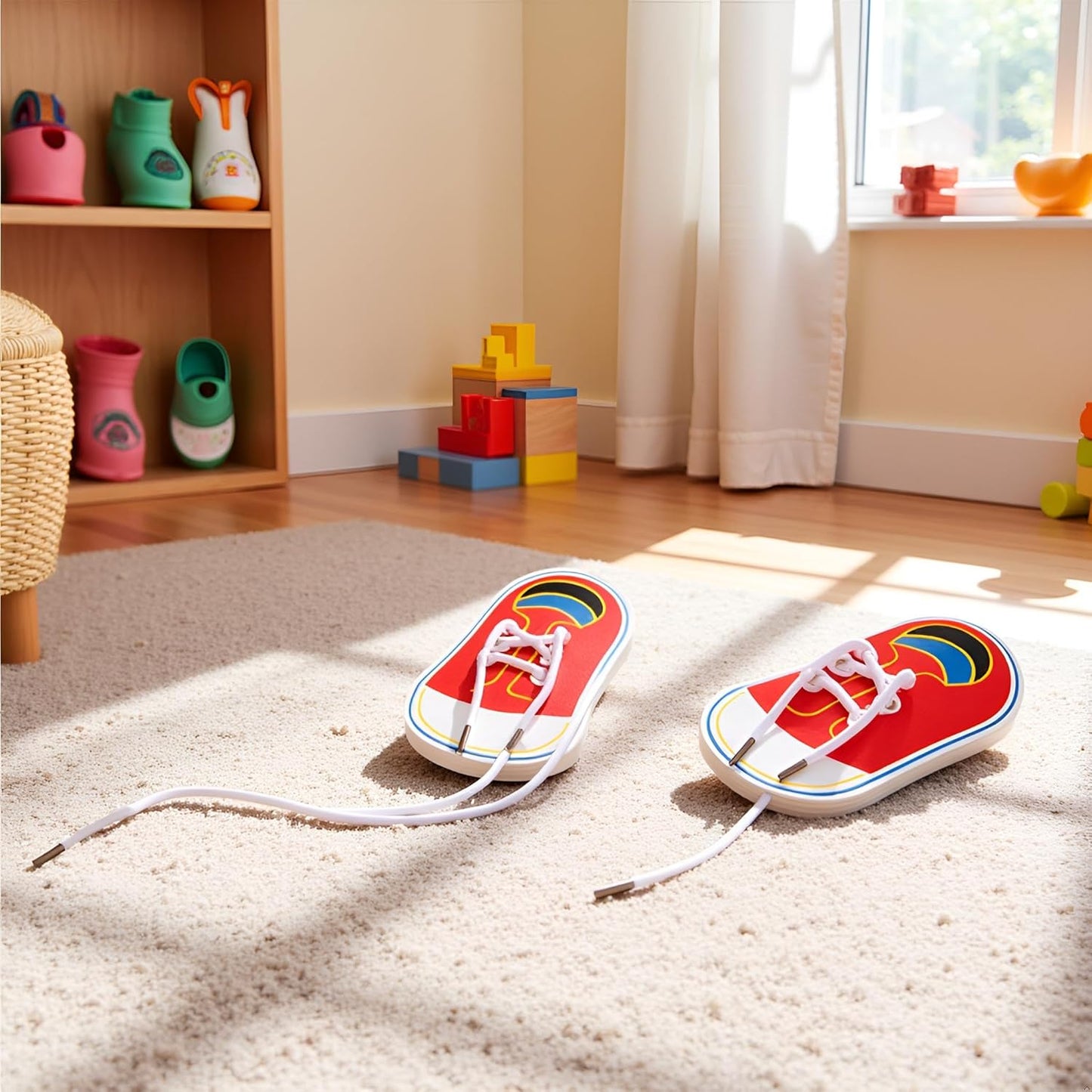 2Pcs Wooden Threading Shoes Training Board, Wooden Learn to Tie Your Own Shoes Threading Lacing Shoes Training Early Learning Kits | Threading Lacing Shoes Training Board Early Learning
