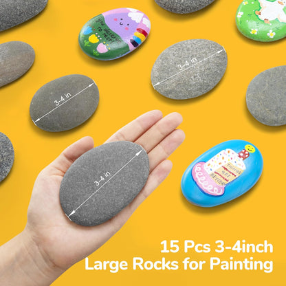 Simetufy 15 Pcs Rocks for Painting, River Rocks to Paint, 2"-3" Flat Painting Rocks, Smooth Rocks for Crafts, Natural Stones for DIY, Kindness Rocks Garden Decoration