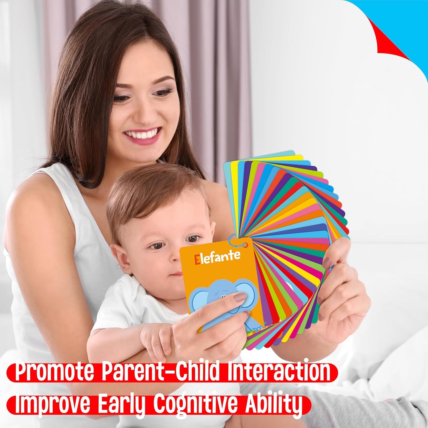 50 PCS Kid First Cognitive Flashcards,Double Sided Printed 7 in 1 Colorful Cards Alphabet,Numbers, Foods,Animals,Shapes,Colors with 3 Reclosable Rings,Learning Tool for Pre-K Kindergarten Toddlers
