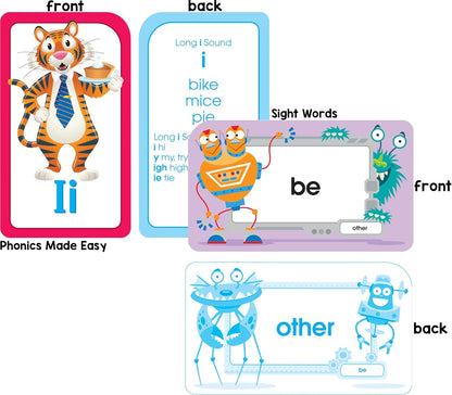 School Zone Reading 4-Pack Flash Cards: 224 Cards, Preschool, Kindergarten, 1st Grade, Sight Words, Phonics Made Easy, Word Families, Picture Words, High-Frequency Words, Beginning Reading, Rhyming, Ages 4+