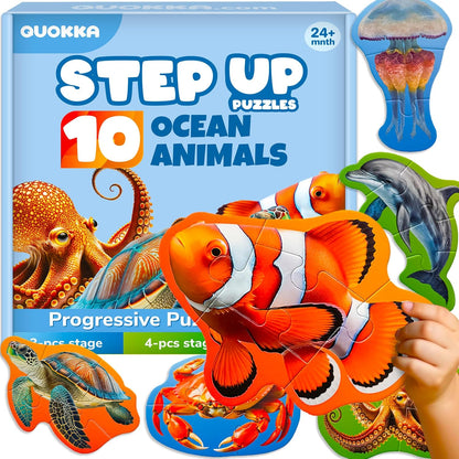 QUOKKA Toddler Puzzles Ages 2-4 - Large Floor Puzzles for Kids 3-5 - 8 Realistic Animal Shapes | Extra Thick Cardboard | Preschool Learning Game - 40 Big Piece Gift for Toddlers 1-3 Years Old