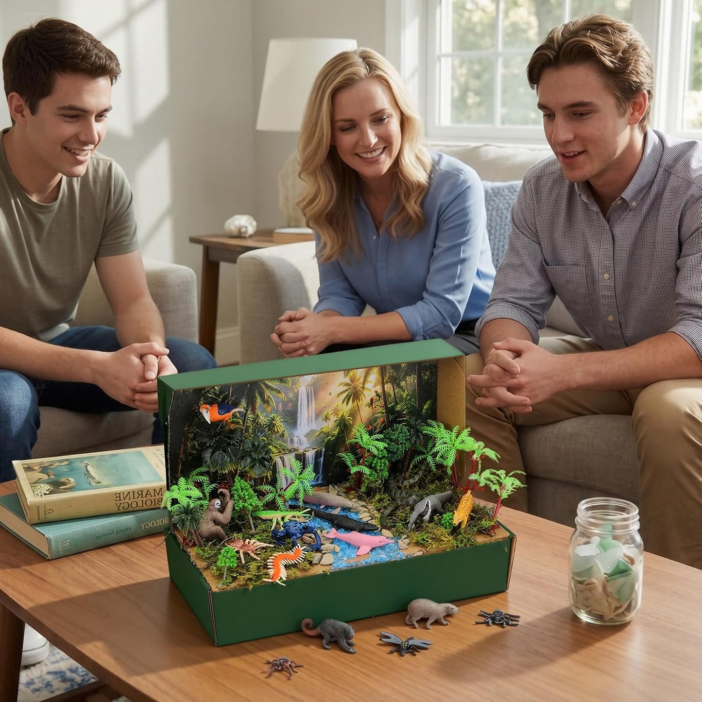 Teyva Daily 48 Pcs Dinosaur Diorama Kit Habitat Project Box Set 3D Dinosaurs Diorama Supplies Include Dinosaurs Model Figures & Eggs Volcano Artificial Trees with Cardboard for DIY Crafts Gifts