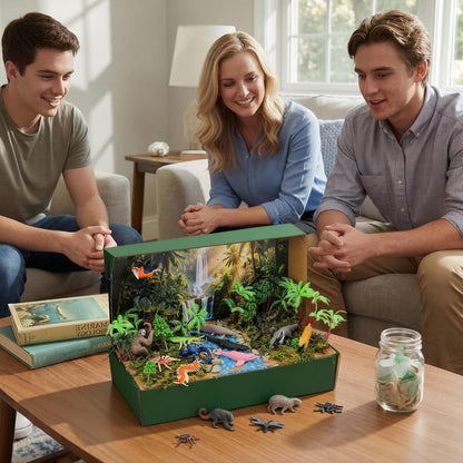 Teyva Daily 48 Pcs Dinosaur Diorama Kit Habitat Project Box Set 3D Dinosaurs Diorama Supplies Include Dinosaurs Model Figures & Eggs Volcano Artificial Trees with Cardboard for DIY Crafts Gifts