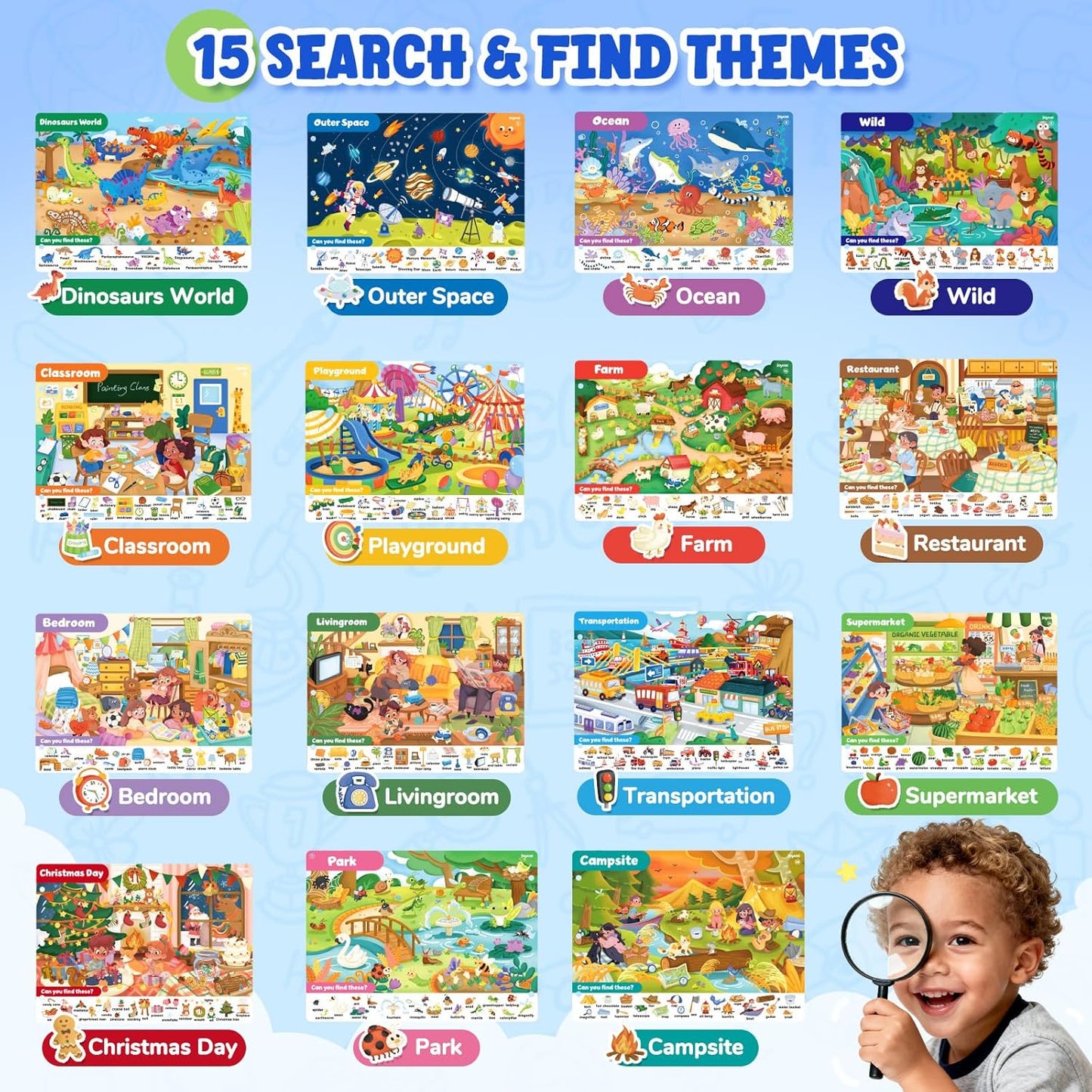 JoyCat Search and Find Activity Books, Animal Preschool Learning Activities for Toddlers & Kids, Travel Toys for Road Trip Car and Airplane, Busy Toy, Educational Game Gifts for Boys Girls Ages 3-5