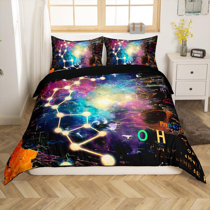 Erosebridal Chemistry Bedding Set Chemical Equation Comforter Cover for Kids Boys,Science Students Duvet Cover Test Tube Microscope Chemical Equipment Bed Set Full,Science Educational Dorm Room Decor
