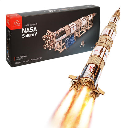 UGEARS NASA Saturn V 3D Puzzles for Adults - Wooden Model Kits for Adults Model Rocket Full Kit Space Shuttle Model Aerospace Engineering Gifts Brain Teaser, Hobby Set