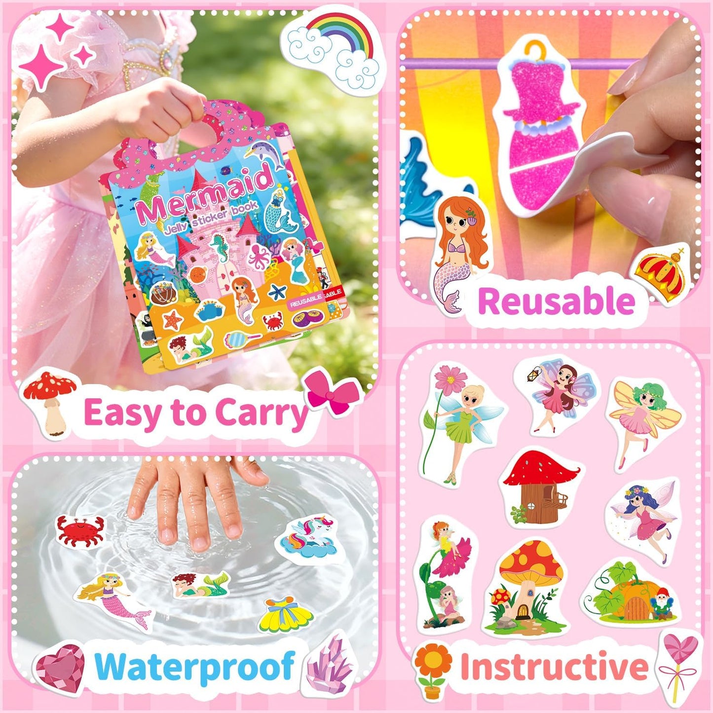 6 Sets Reusable Sticker Book for Toddlers 3-6, Jelly Sticker Books for Toddler, Travel Sticker Activity Toys for Kids 3 4 5 6 Years Old Girls & Boys