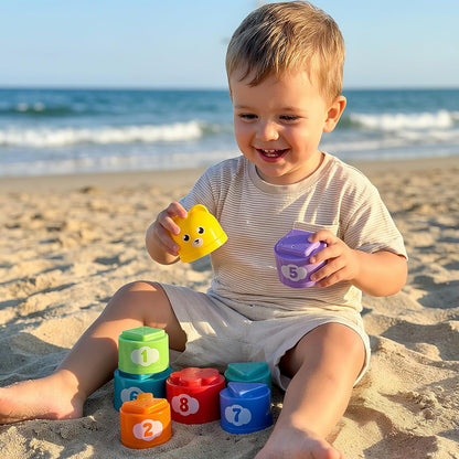 2 in 1 Baby Toys(Hedgehog Toy & Stacking Cups), Montessori Toys for 1 Year Old, Sensory Toys for Toddlers 1-3,Fine Motor Skills Toys for Boys and Girls