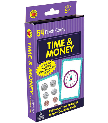 Carson Dellosa 54 Time and Money Flash Cards, Flashcards With Counting Currency and Analog and Digital Clock Practice, Kindergarten Learning Activities and Math Games for Kids 5-7