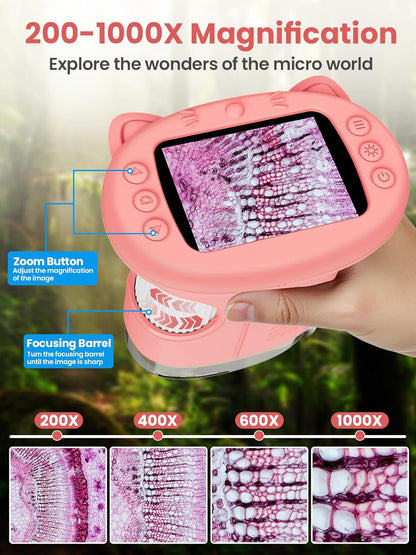 Microscope for Kids, 2.4 Inch Digital Microscope with 1000X Magnification, Handheld Camera Mini Pocket Magnifying Glass, Educational Birthday Gifts Toys for Ages 3+, Blue