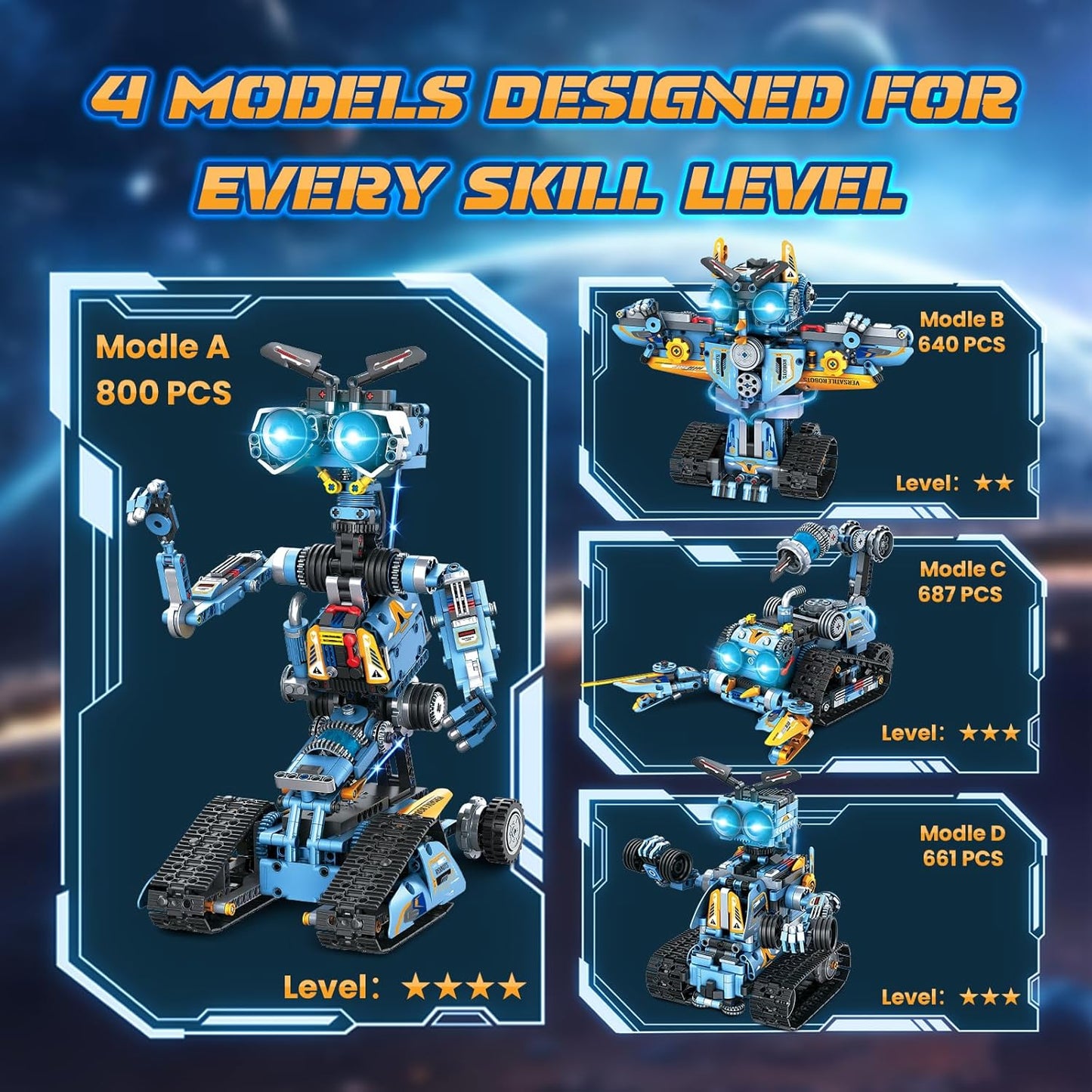 OKKIDY Robot Building Toys for Kids, 4-in-1 Rechargeable Remote Control RC Robotics STEM Building Block Kit RC Wall/Engineer Robot Toys for Boys Girls Ages 6 7 8 9 10 11 12+ (813PCS)