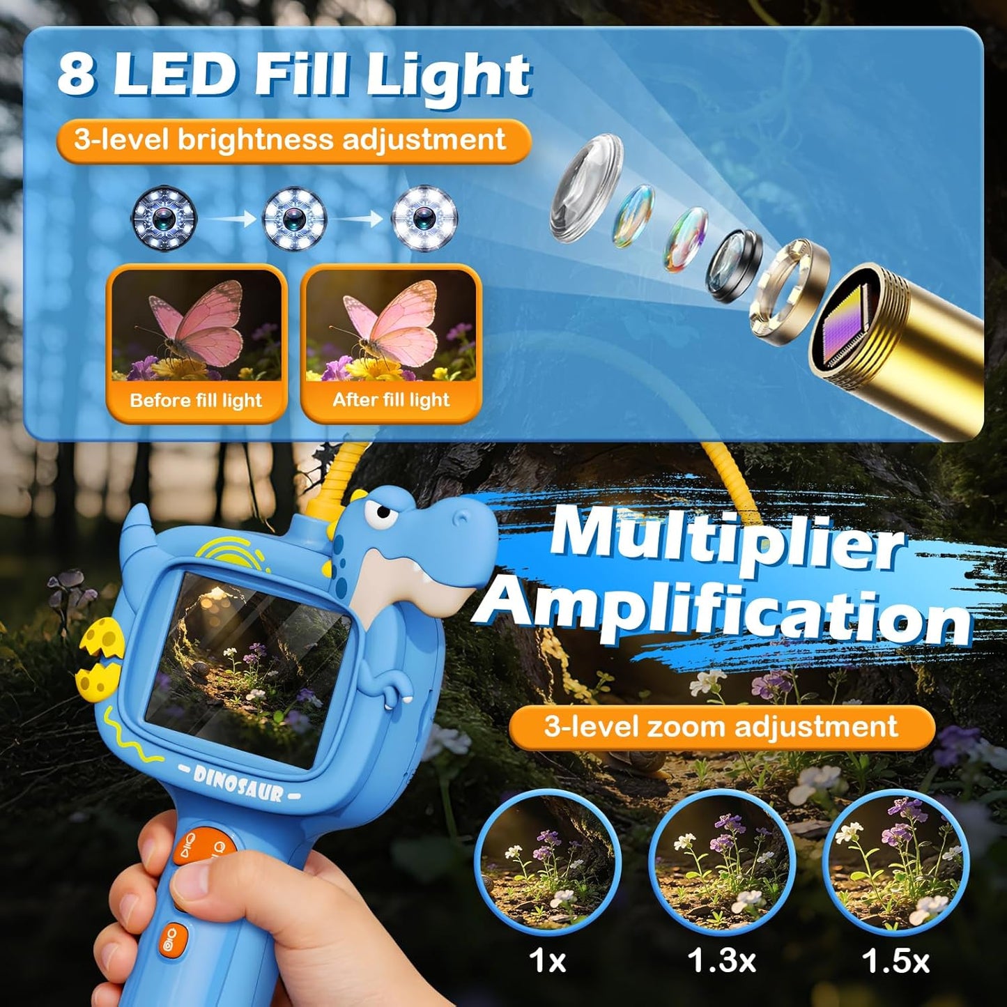 Kids Endoscope Borescope Toys, Snake Scope Camera with Light for Kids, Outdoor Exploration STEM Science Educational Toy Gifts for 4 5 6 7 8 9 10 Year Old Boys Girls