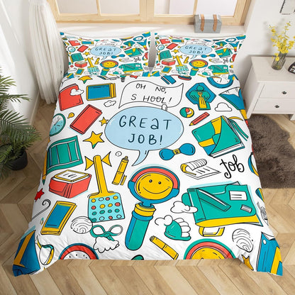 Erosebridal Chemistry Bedding Set Chemical Equation Comforter Cover for Kids Boys,Science Students Duvet Cover Test Tube Microscope Chemical Equipment Bed Set Full,Science Educational Dorm Room Decor