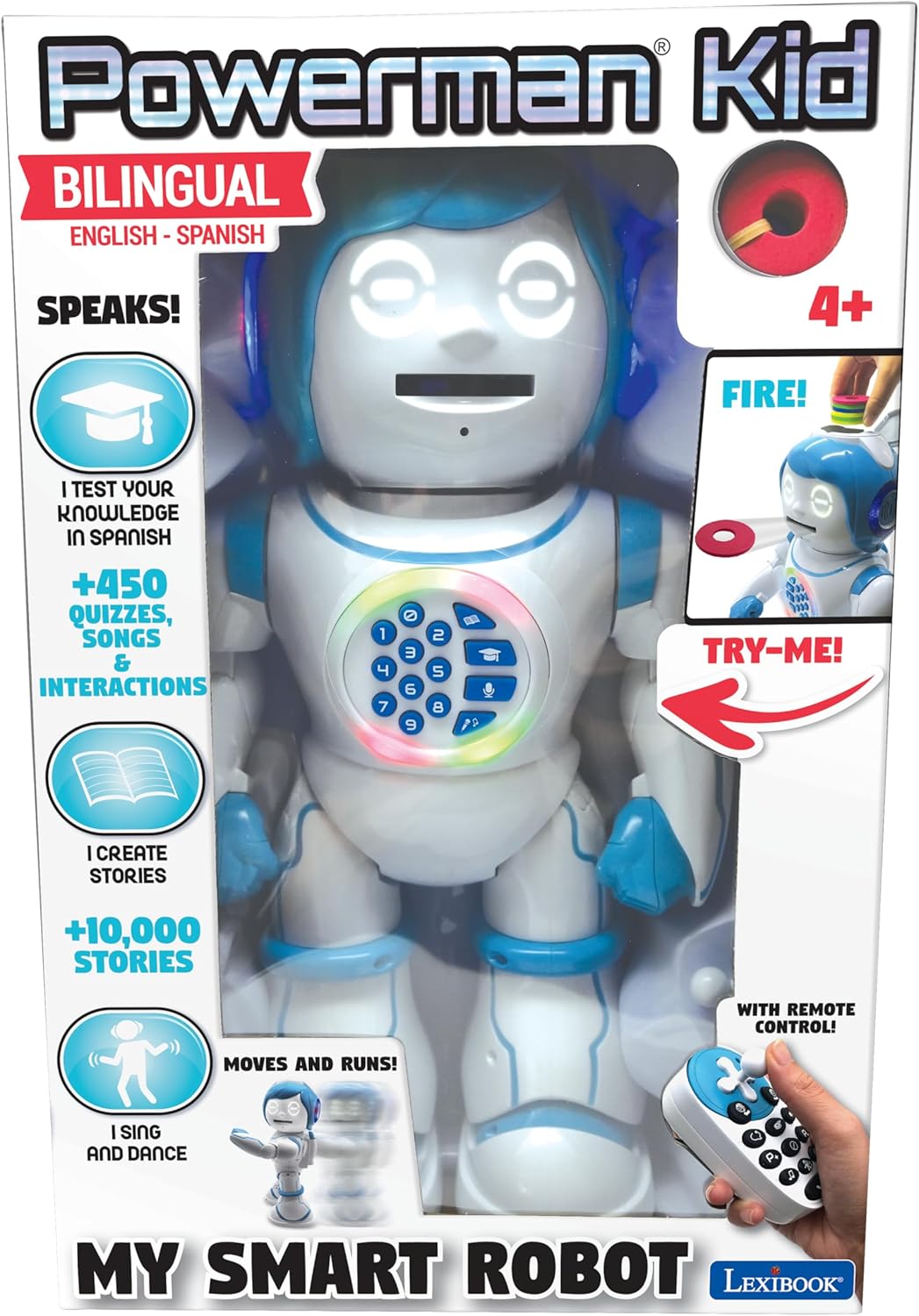 LEXiBOOK, Powerman Neo, My Robot Full of Technology, Remote Control and Gesture Control, Educational Activities in English, Programmable, Music and Dance, Sound and Light Effects, Blue/White, ROB18EN