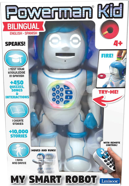LEXiBOOK, Powerman Neo, My Robot Full of Technology, Remote Control and Gesture Control, Educational Activities in English, Programmable, Music and Dance, Sound and Light Effects, Blue/White, ROB18EN