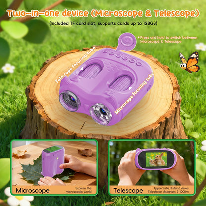 2-in-1 Kids Microscope Telescope, Temodu 2.0" 1000X Digital Microscope for Kids, HD Portable Education Telescope for Kids Birthday Festival Gift, Science Fun Toys for Children Age 4-12 (Purple)