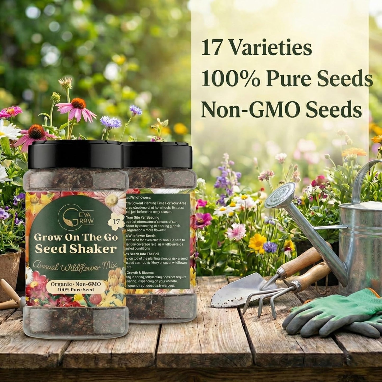Mini Wildflower Seed Shaker - Save The Bees Seed Mix, by GevaGrow | 80,000+ Seeds | Pollinator & Bee Attracting Flower Seeds Bulk for Planting in Pots & Outdoor Gardens | 2 Ounce