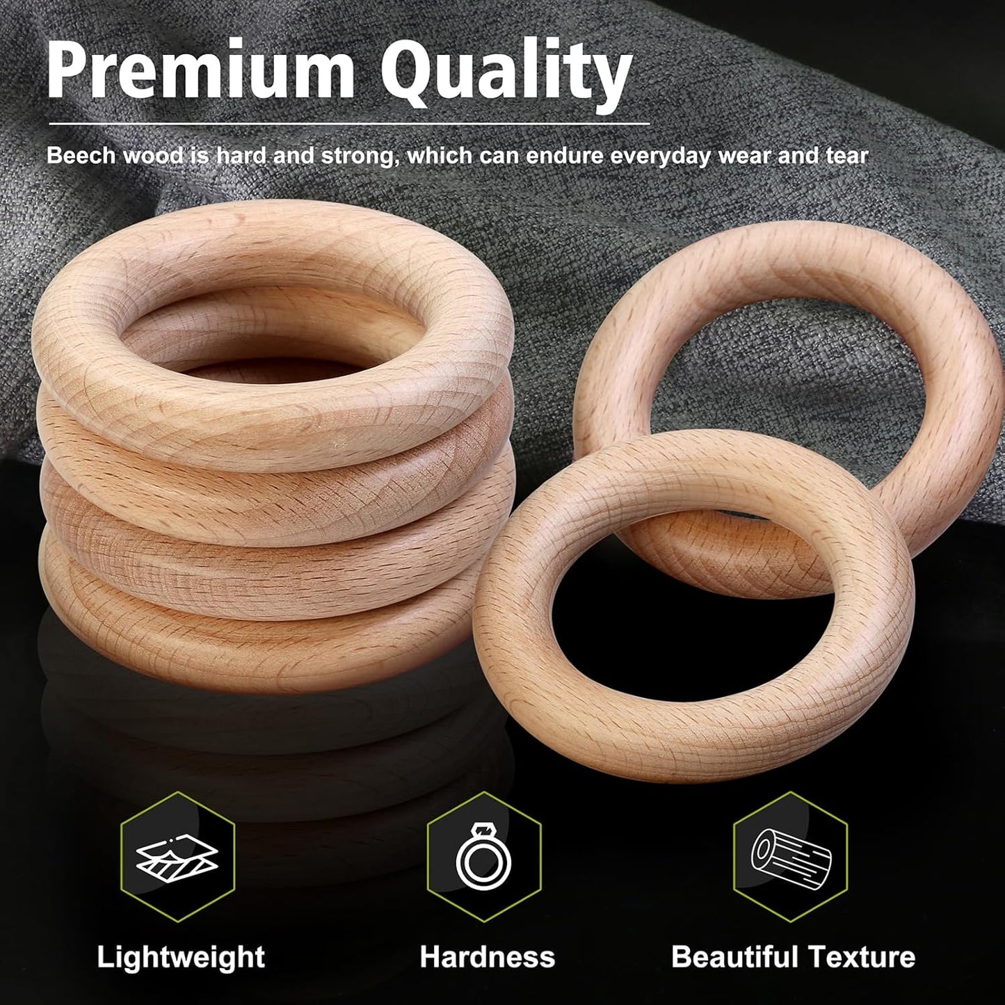 FoDau770 5pcs Natural Beech Wooden Rings, Unfinished Solid Wood Rings Heavy Duty Wood Circles, Macrame Craft Circles for Party, Home Decor & DIY Making - Outer Diameter: 3 Inch