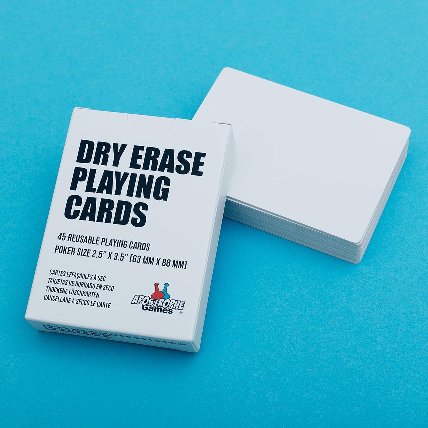 Apostrophe Games Dry Erase Blank Playing Cards w/Box, Poker Size - 2.5" x 3.5", 45 Reusable Cards, Flashcards, Board Game & Note Cards