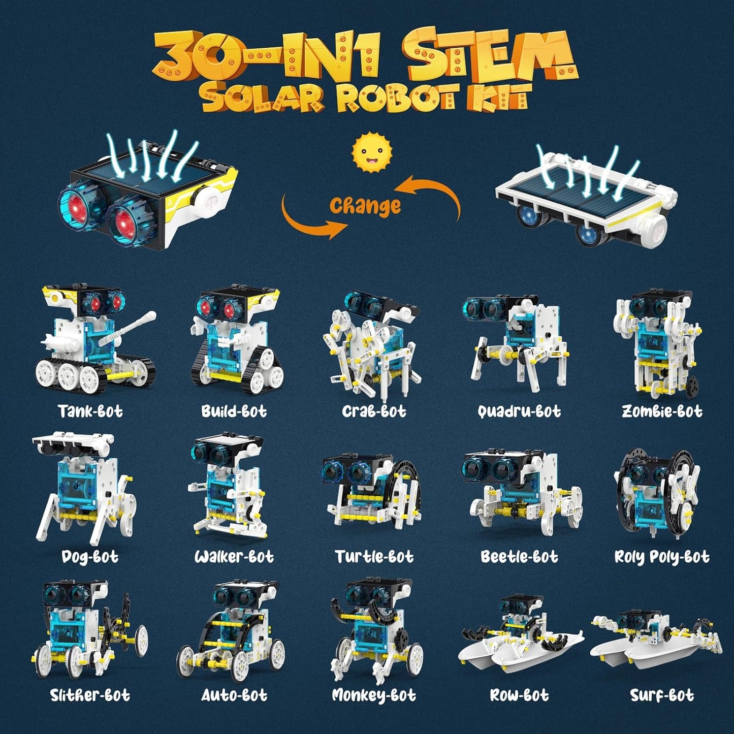 Wesfuner 30-in-1 Solar Robot Kit - 243 Pieces, STEM Educational Building Set for Kids Aged 8-12, Science Experiment Gift for Birthdays (Blue)