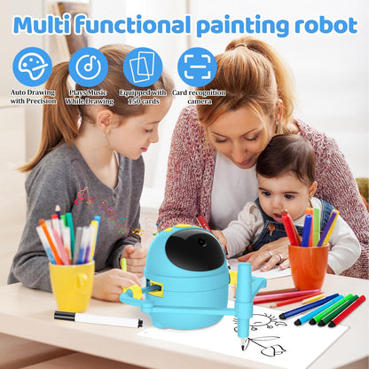 Drawing Robot for Kids with 150 Learning Cards and 17 Colorful Pens, Voice Interactive Educational Smart Art Painting Machine, Step-by-Step Drawing Guidance for Boys Girls Early Learning & STEM Toys