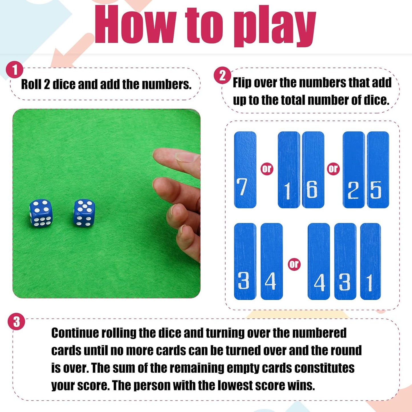 Shut The Box Game for 6 Players - Wooden Board Tabletop Family Math Game with 12+4 Dice