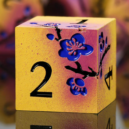 DnDnD Heavy Polyhedral Metal Dice Set with Metal Box, 7-die Shiny Blue Surface with Golden Number for RPG,Dungeons and Dragons,Pathfinder,Shadowrun,D&D,Role Palying Game and Math Teaching - Colors A