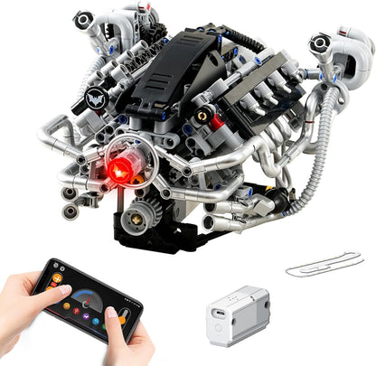 V8 Engine Model Kit that Runs,Visible Building Toys with APP Control, Motor & LED Light, Mini Engine kit for Adults & Boys Kids 14+ Years Old (770PCS)