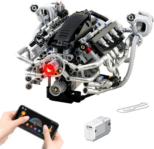 V8 Engine Model Kit that Runs,Visible Building Toys with APP Control, Motor & LED Light, Mini Engine kit for Adults & Boys Kids 14+ Years Old (770PCS)
