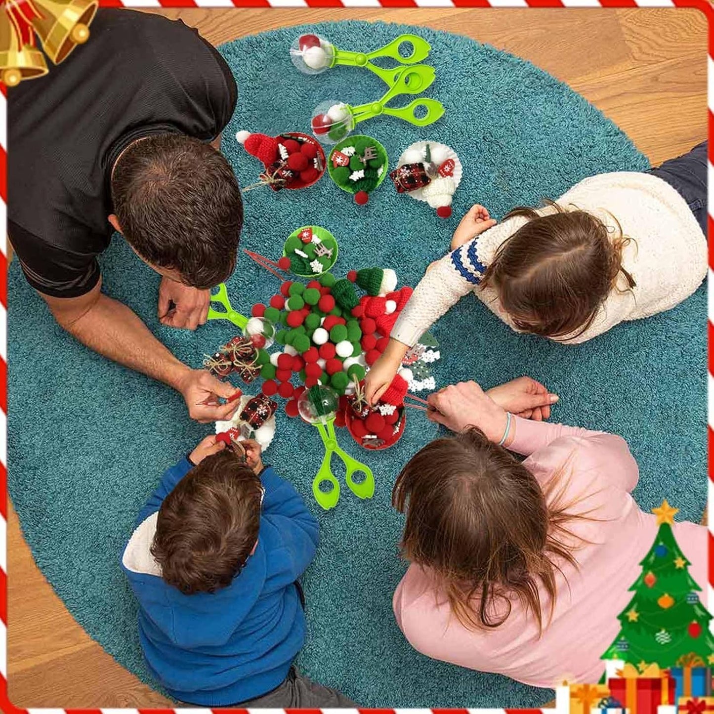 266 Pcs Christmas Sensory Bin Filler Fine Motor Toys Counting Sorting 200 Christmas Pompoms 50 Resin Mini Xmas Toys Tweezers Silicone Plates Storage Box for Winter Xmas Sorting Counting Training ﻿