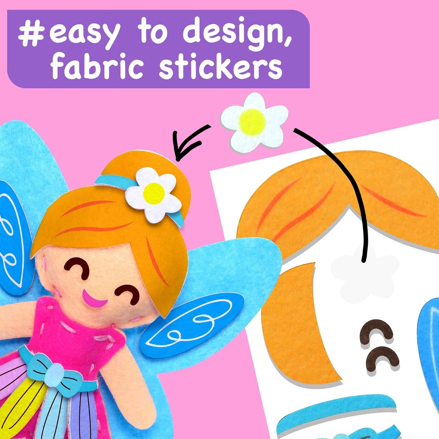 EZCRA Fairy Sewing Kit for Kids Ages 4-8, 4 Easy Projects, No-Mess Learn-to-Sew Arts & Crafts with Felt Stickers for Beginners