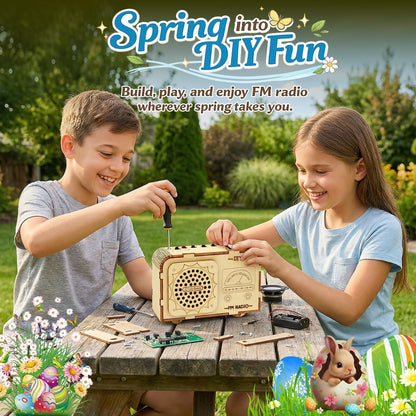 FM Radio Kit, STEM Toys for Ages 8-13, DIY Wooden 3D Puzzle to Build a Working FM Radio, Educational Science Kit for Kids 8-12+, 88-108 MHz