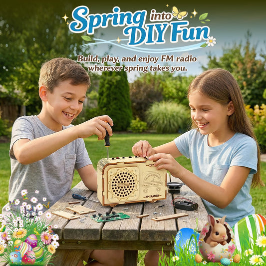 FM Radio Kit, STEM Toys for Ages 8-13, DIY Wooden 3D Puzzle to Build a Working FM Radio, Educational Science Kit for Kids 8-12+, 88-108 MHz