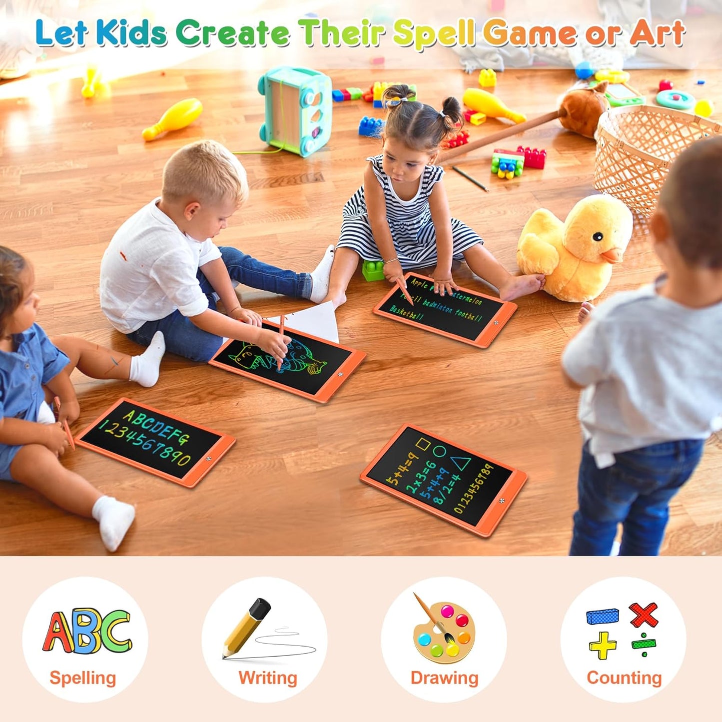 FLUESTON LCD Writing Tablet for Kids, 10 Inch Doodle Board, Colorful Drawing Pad for Toddler, Educational Travel Toy Gifts for 3-8 Year Old Girls Boys, Erase Lock Writing Board