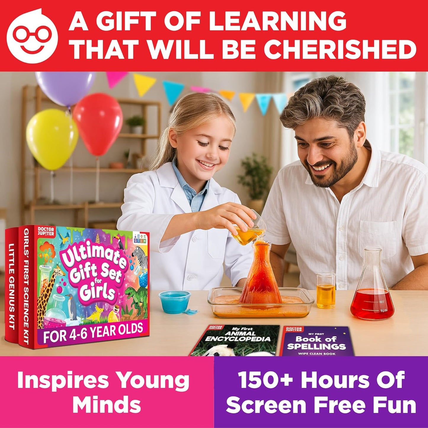Doctor Jupiter Girls' Science Kit for Kids Ages 8-10-12-14 for 8,9,10+ Year Old Girls | Chemistry Set, STEM Toy Kit with 135+ Experiments | Learning & Educational Projects